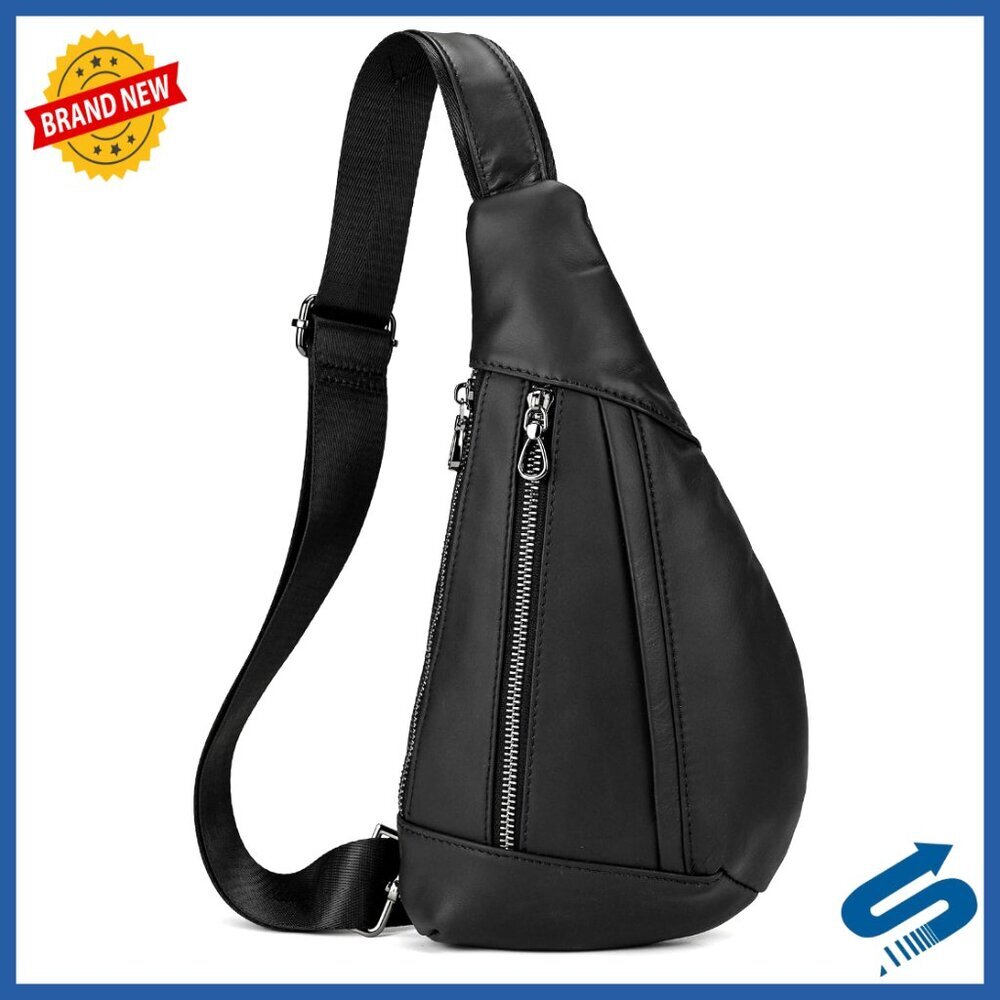 Genuine Leather Sling Bag for Men, Crossbody Backpack, Travel Shoulder Bag